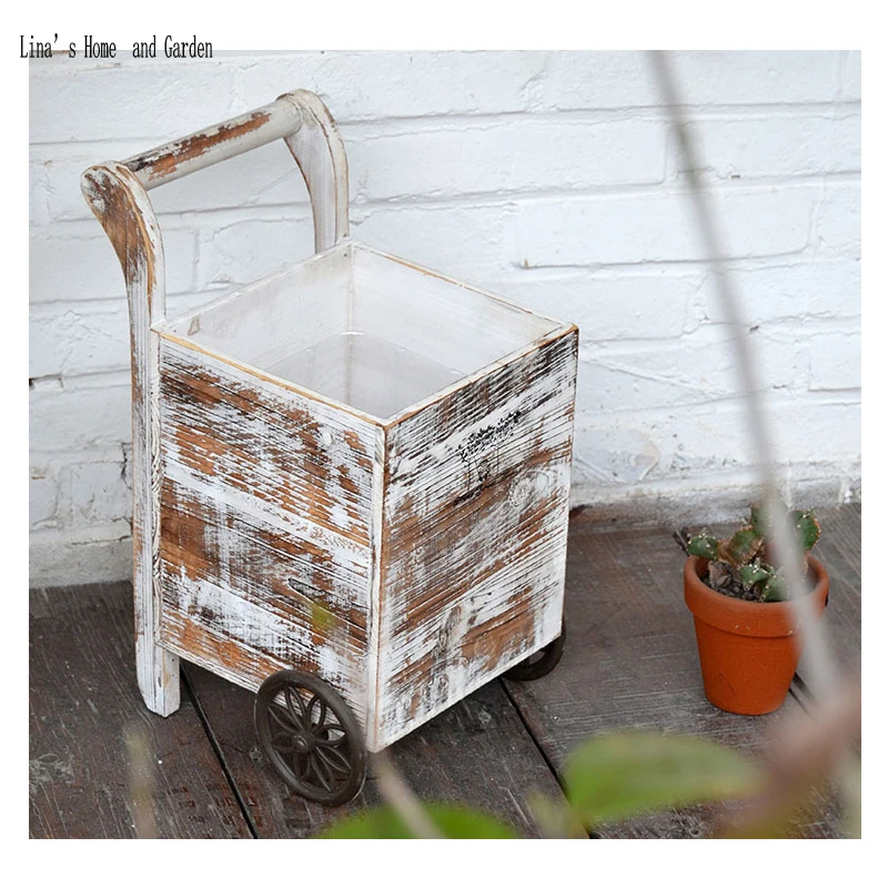 countryside vintage hand made wood planters cart (8)