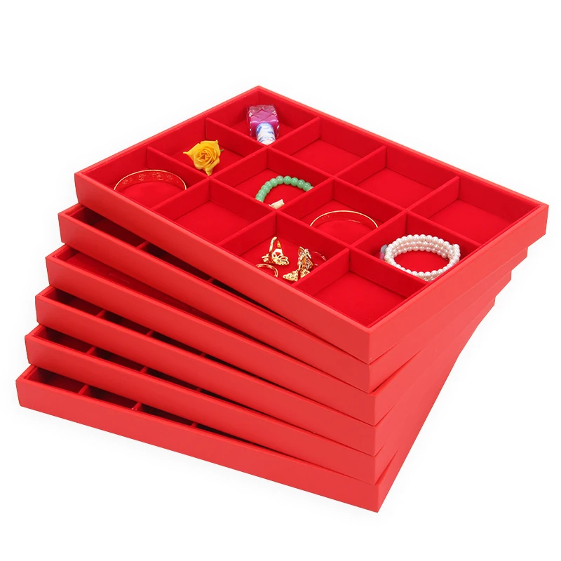 

35*24cm 2pcs Multifunctional Red Organizer Jewelry Display Tray Box For Necklace Earring Bracelet Grid Display