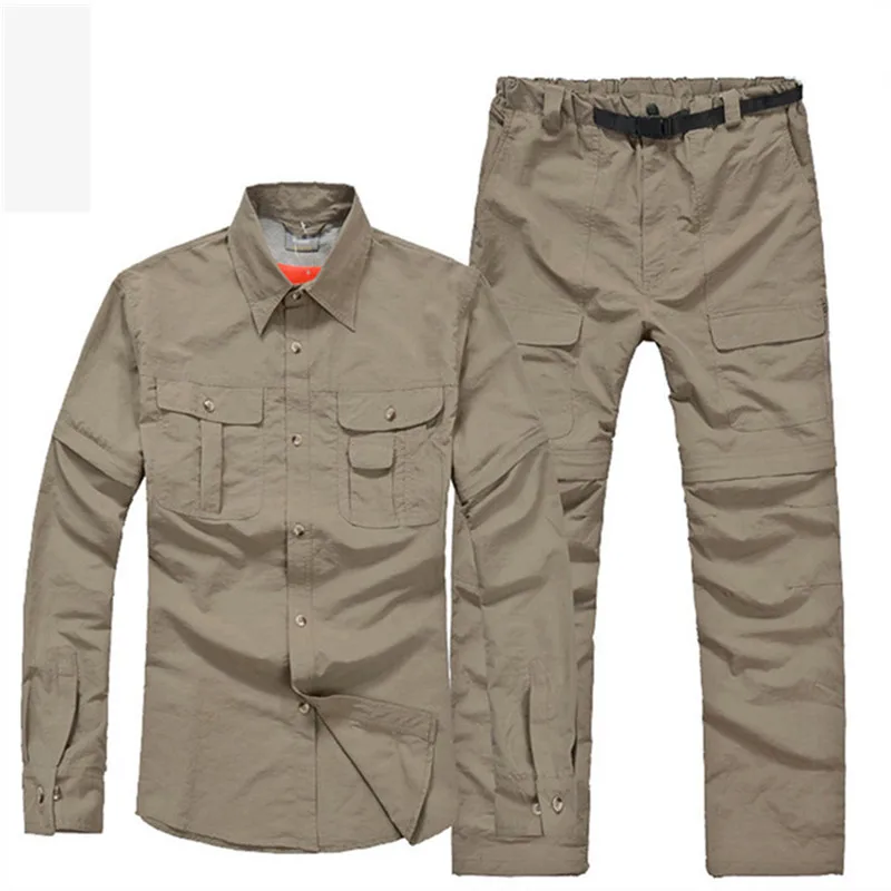 SAENSHING наборы рубашек для рыбалки, мужские быстросохнущие летние съемные рукава и штаны, военная тактическая футболка, одежда для охоты на открытом воздухе - Цвет: W3WL-8-2