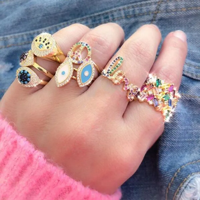 

Luxury wide rainbow cz big band ring for women lady gift gold color gorgeous trendy full finger rings fine jewelry wedding gift