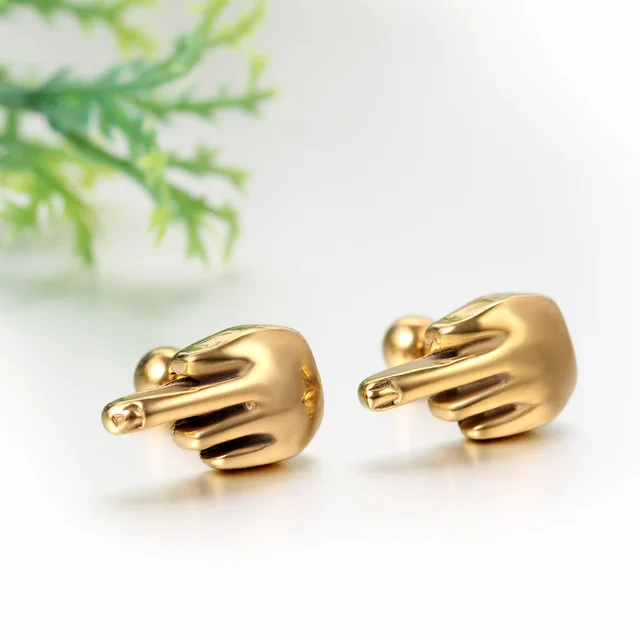 Online Fashion Stainless Steel Erect Middle Finger Ear Stud Fashion Stainless Steel Erect Middle Finger Ear Stud Earrings For Women Men Hypoallergenic Punk Cool