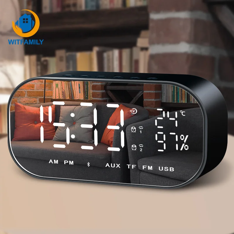 

Bluetooth wireless alarm LED Display FM Radio Plastic despertador Temperature subwoofer electronic watch table Snooze Function