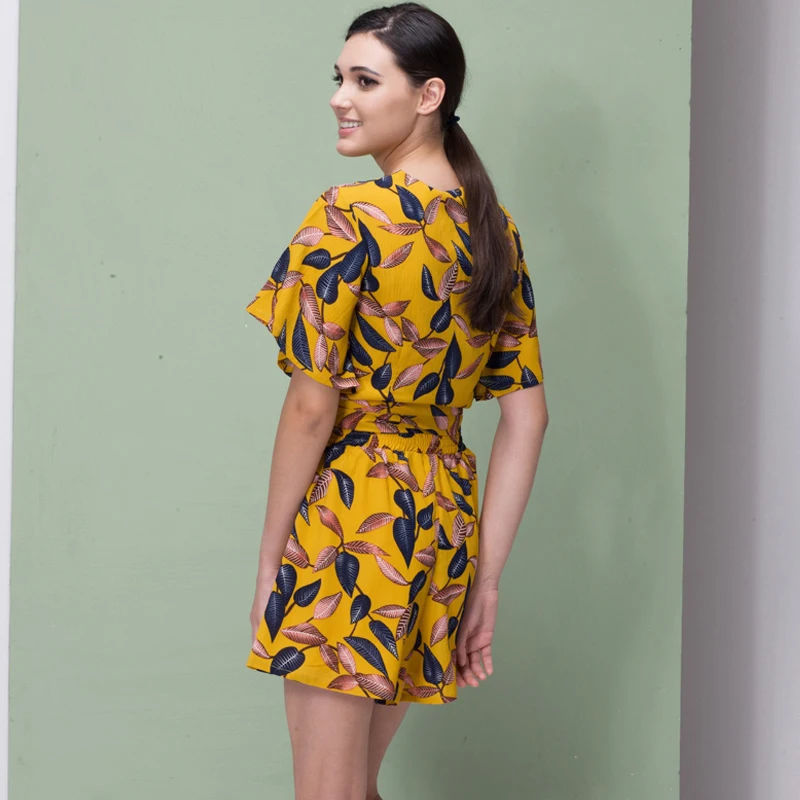 Женская блузка с v образным вырезом Heydress желтая пляжная запахом и принтом