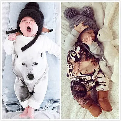 

Kamimi 3D Printing Bear/Tiger/Panda Style 100% Cotton Romper for 0-24M Newborn Baby Boys girls Animal clothes Infant jumpsuit