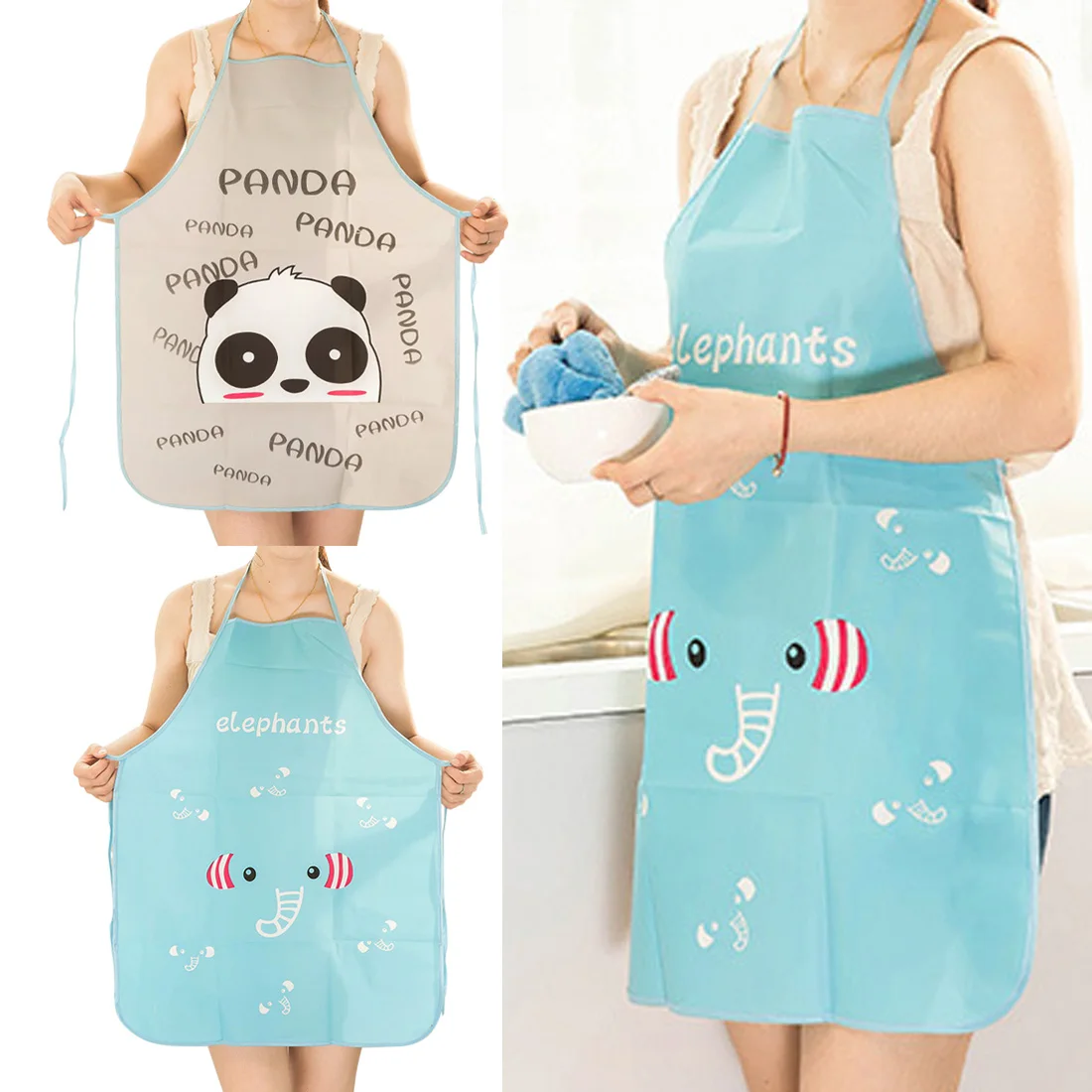 

New Women Waterproof Cartoon animal PVC Waterproof Apron Kitchen Restaurant Cooking Bib Aprons