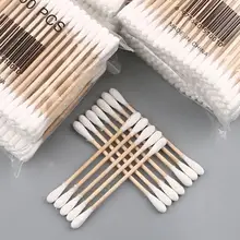 100 шт Одноразовые двухсторонние деревянные палочки ватные тампоны для очистки макияжа Аппликатор