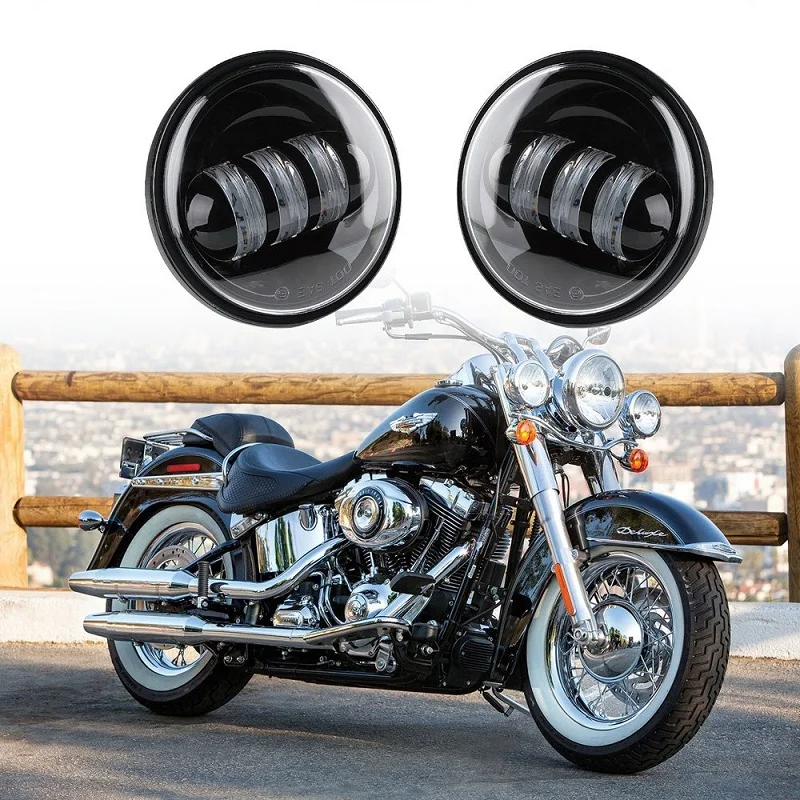 Pair BlackChrome LED Motorcycle Headlight Front Passing Fog Light Universal 12V with Housing Bracket For Harley Motorcycle (7)