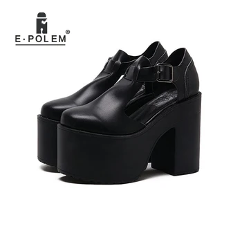 

Buckle Strap Harajuku Rock Women Leather Boots Thick High Heels Platform Shoes Punk Ankle Boots For Girls Thick-Soled Footwears
