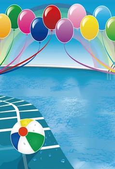 

Laeacco Summer Cartoon Swimming Pool Balloons Rainbow Scene Photography Backgrounds Wall Photographic Backdrops For Photo Studio