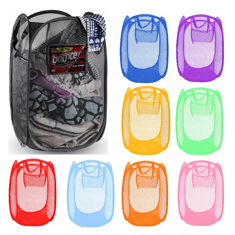 

Mrosaa Multi Color Mesh Open Up Washing Laundry Hamper Foldable Laundry Basket Household Clothing Organizer Dirty Clothes Basket
