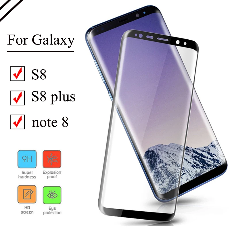 Стекло для samsung s8 plus note 8 3d изогнутое galaxy s8plus note8 защита экрана damsung glaxay полное покрытие 8note armor glas