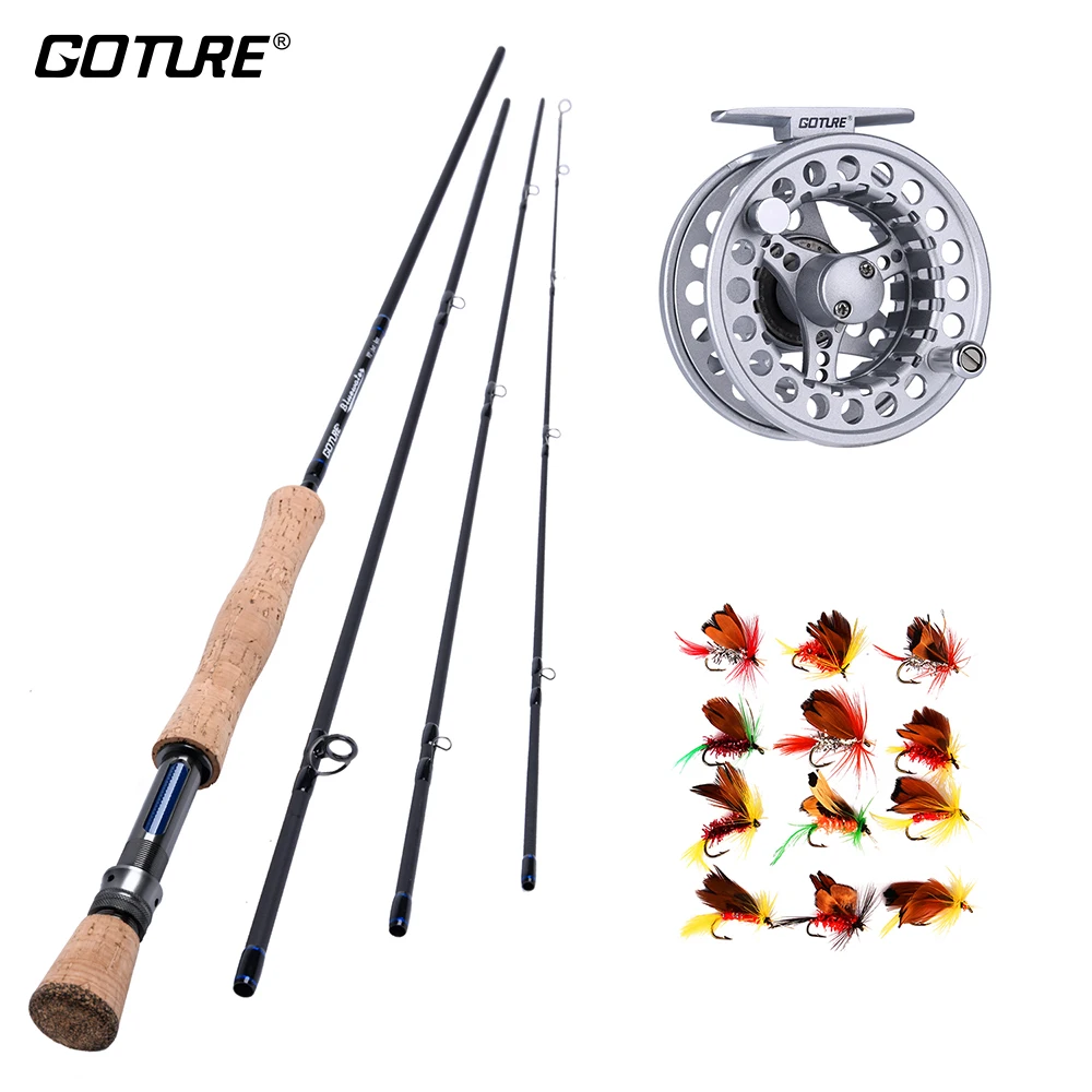

Goture Fly Fishing Rob Combos Bluewater Fly Rod Carbon Fiber 2.7M 5wt/6wt/7wt/8wt + ALC Fly Reel 5/6 7/8 with 12pcs Dry Flies