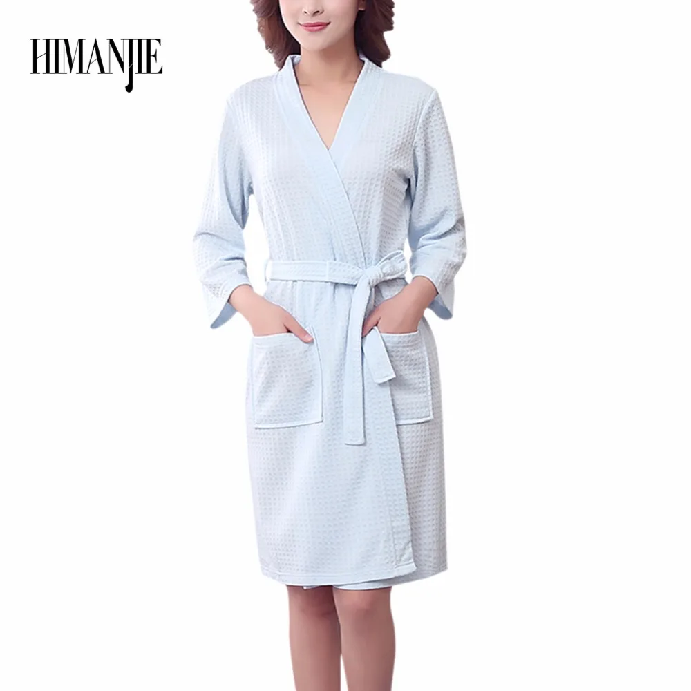 Hot sale Waffle Sleepwear polyester Robe Femme Sexy Peignoir Women
