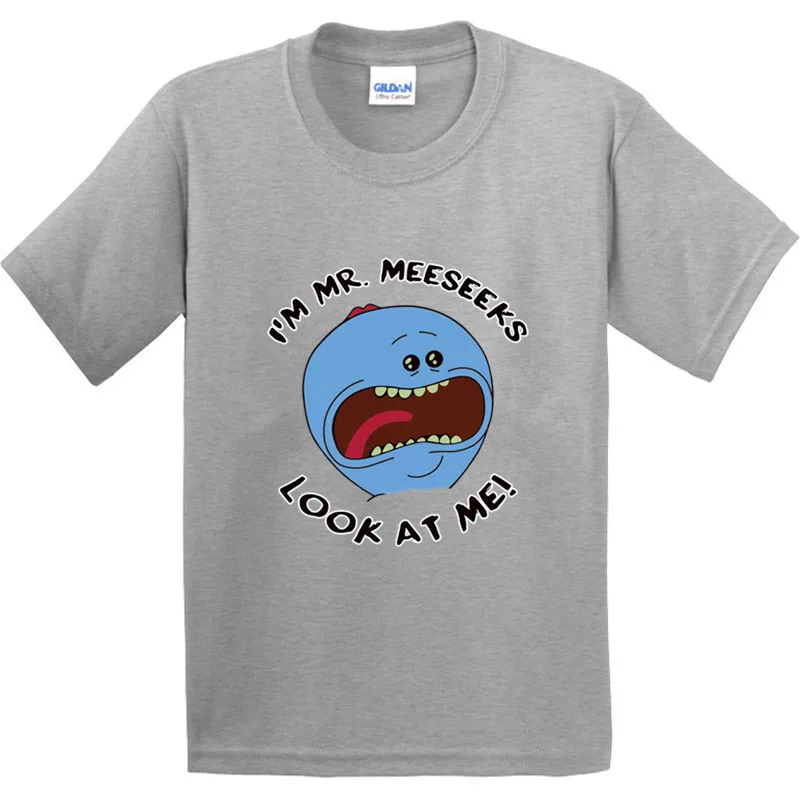 Детская футболка из хлопка с принтом «Рик и Морти», Забавные топы с надписью «I'm мистер мисикс Look at Me» для мальчиков и девочек, детская футболка, GMT027 - Цвет: Gray A