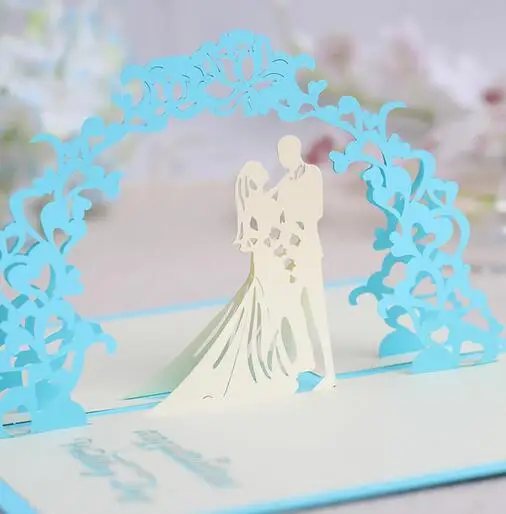  10pcs 3D Paper Cut Invitations Valentine's Day Memorial Wish Cards Sweet Wedding Greeting Cards - 32956112594
