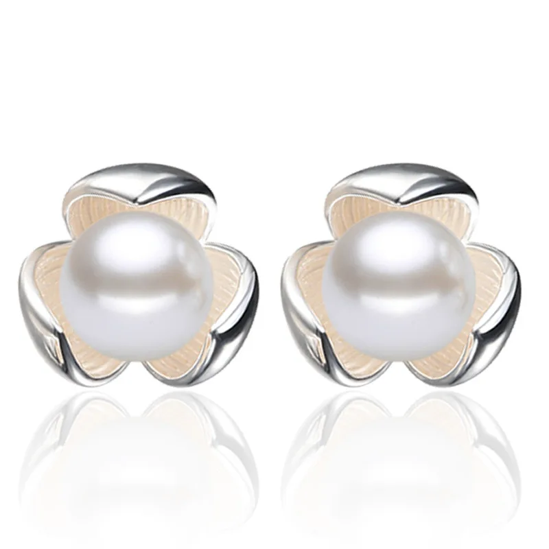 New 925 Sterling Silver pearl earrings lucky clover | Украшения и аксессуары