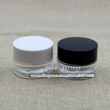 

5g Clear Glass Bottle Black Cap Cream Jar White Lid Cosmetic Packing Containers Transparent Small Pot Empty Glass Jar 48pcs/lot