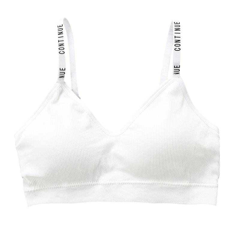 

NEW Girl Sports Bra Ladies Adjustable Yoga Bras V-Neck Letter Shoulder Strap Thread Sponge Active Bra