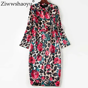 Ziwwshaoyu Custom 5XL элегантные платья с принтом розы с бантом и круглым вырезом темпераментные вечерние платья весна и лето новые женские - Цвет: Многоцветный