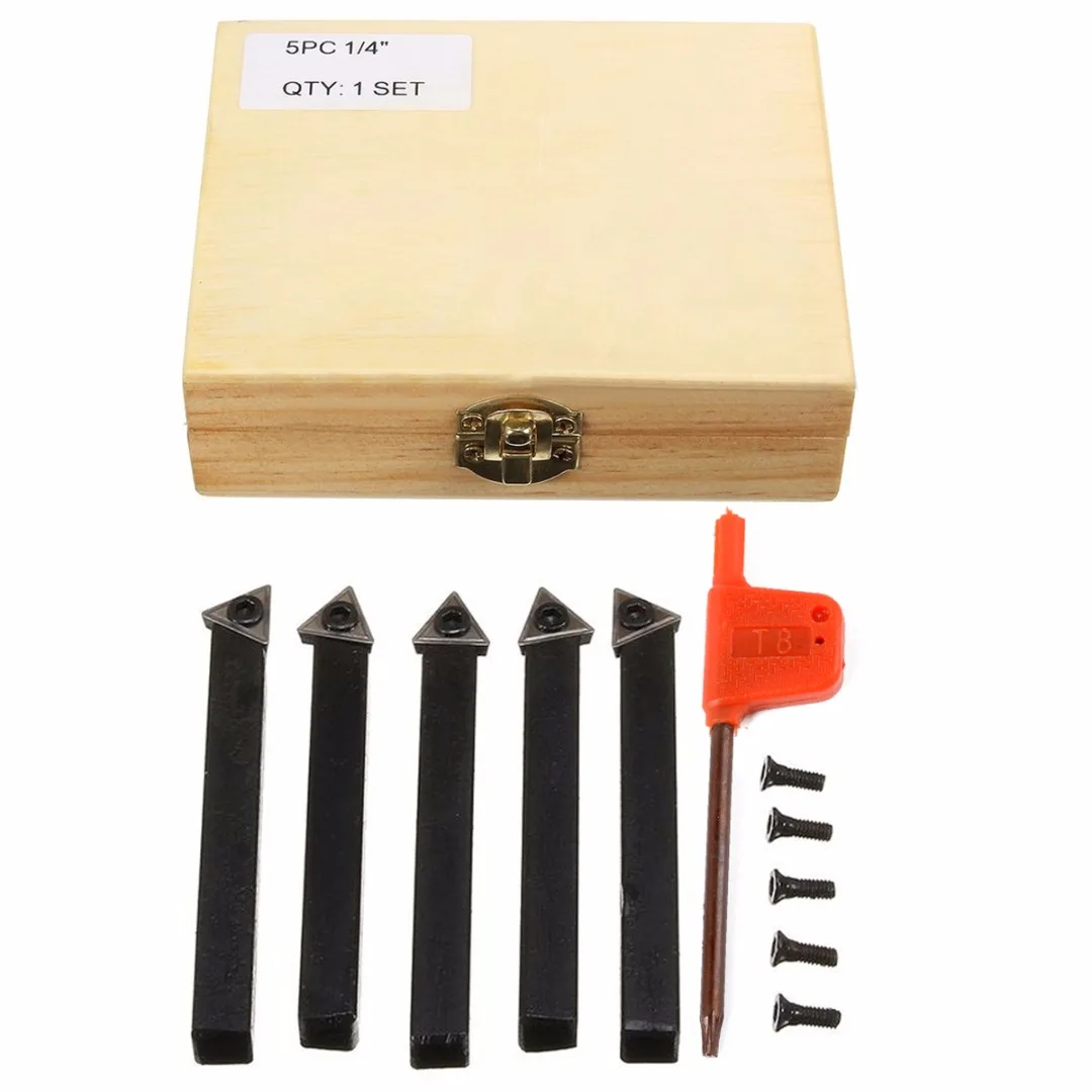 

5pcs Wear Resistance Carbide Lathe Tool Bit Set 1/4" C6 Chipbreaker Mayitr Indexable Turning Insert Tool with Replacement Screws