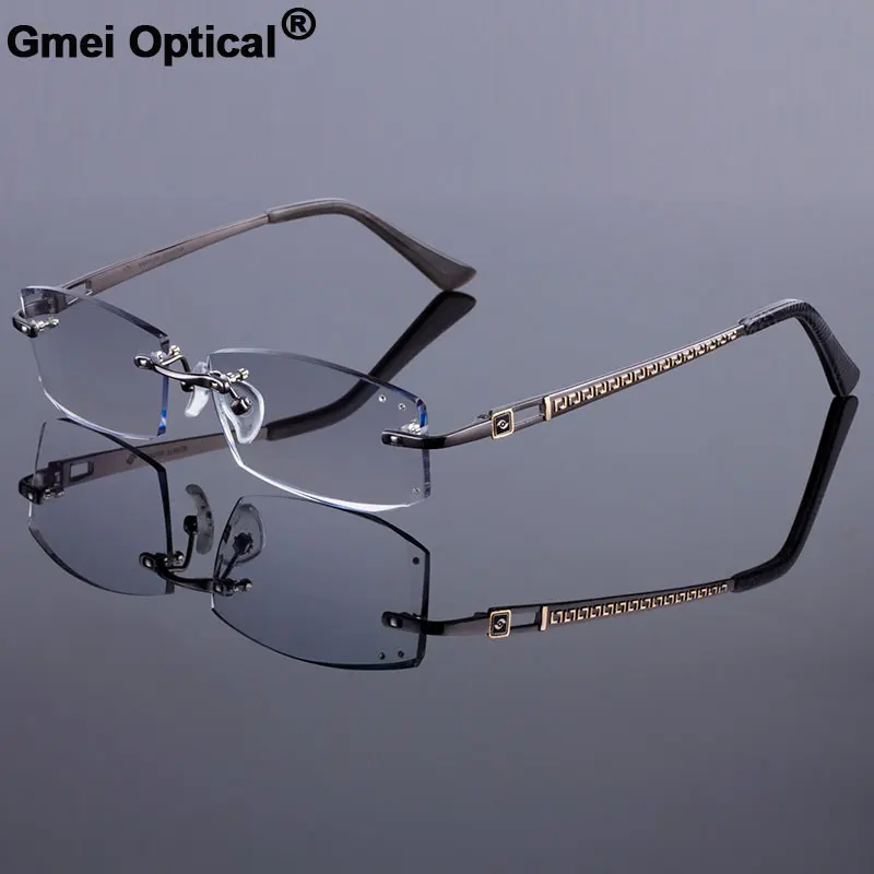 

Stylish Design Women Rimless Frame Men Titanium Alloy Glasses Frame Diamond Trimming Cut Rimless Glasses With Gradient Tint Lens