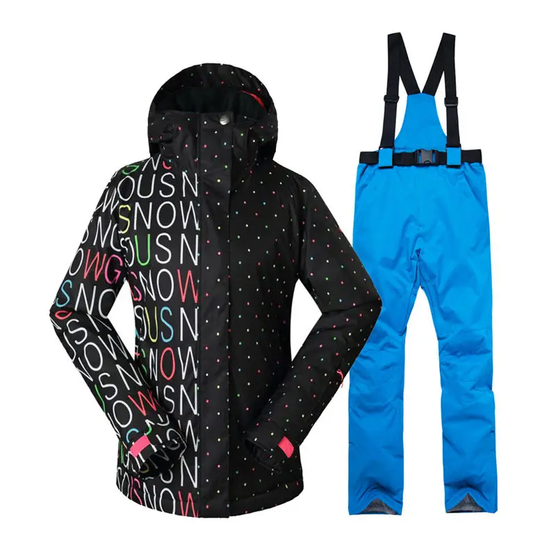 Хорошее Для женщин зимние Костюмы, для улицы, Спортивная Комплекты для сноубординга из водонепроницаемого материала с защитой от ветра, лыжные куртки и нагрудник зимние брюки для девочек