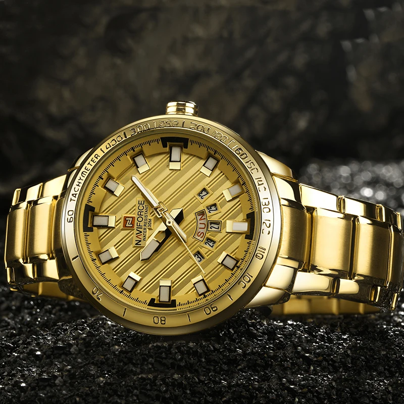 Cena NAVIFORCE luksusowa marka mężczyźni ze stali nierdzewnej złoty zegarek męska zegar kwarcowy człowiek sport wodoodporne zegarki relogio masculino