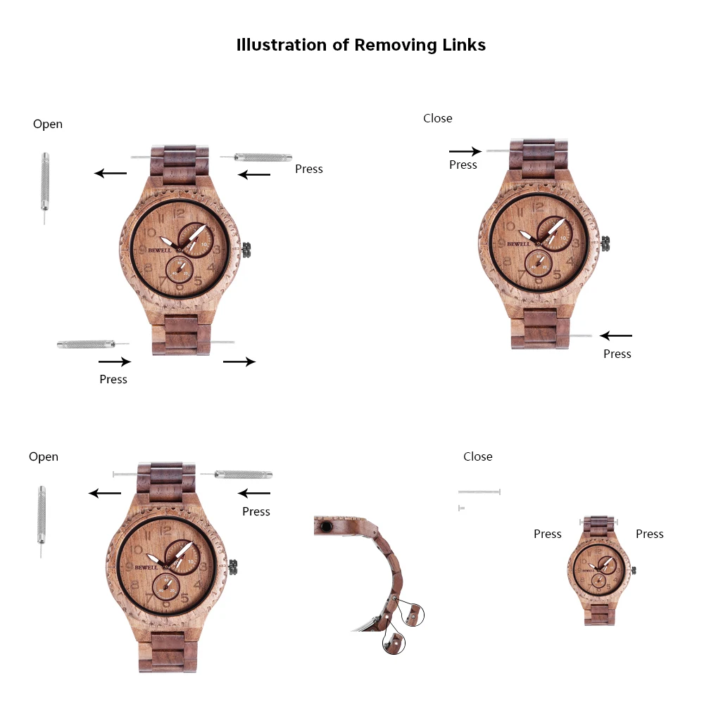 BEWELL ZS - W154A Male Wooden Watch Calendar Luminous Pointer Natural Wristwatch for Men