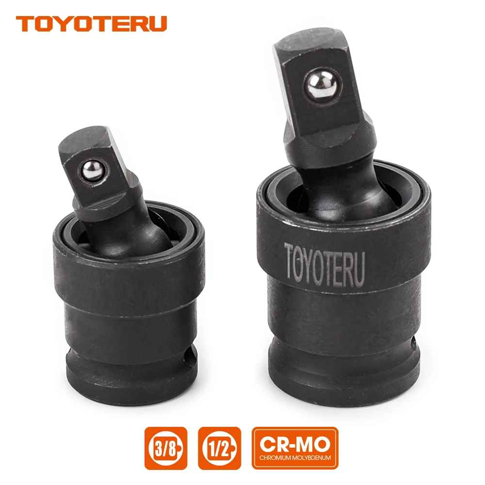 TOYOTERU 1 шт. Cr-Mo 1/2 3/8 дюйма, универсальный шарнир, гнездо с воздушным ударом, аксессуары, прочный адаптер с черным шариком