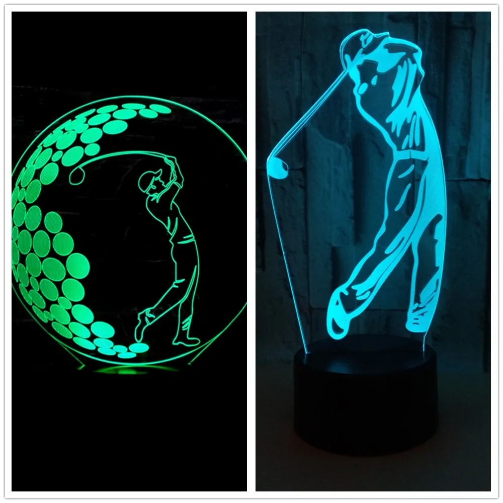 2 Styles 3D Night Light Golf player 7 Colors Novelty Lighting Acrylic