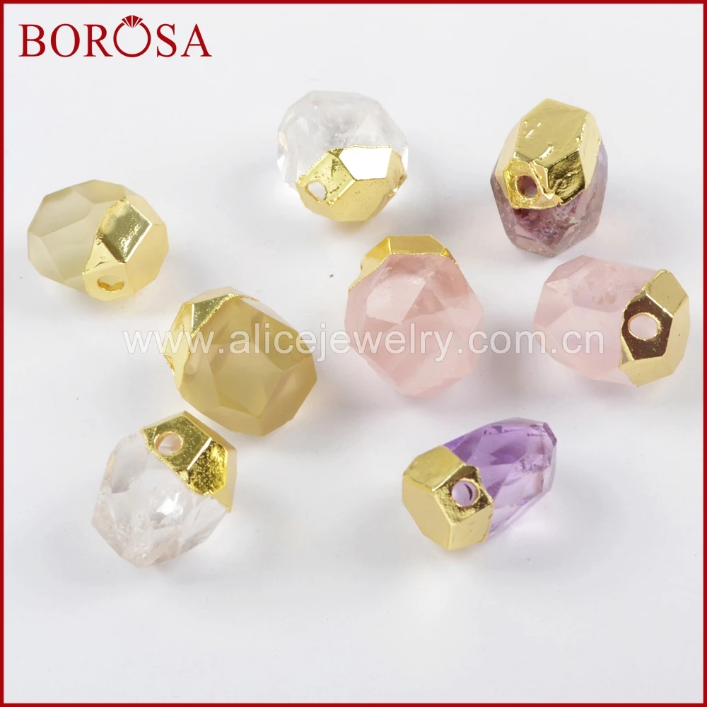 

BOROSA 5/6PCS Multi-kind Faceted Stones Bead Natural Gems Amethysts Druzy White Crystal Quartz Charms Jewelry Finding WX1017