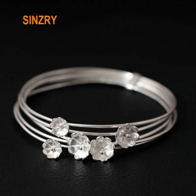 

SINZRY Original design 925 Sterling Silver ethnic flower Bracelets & Bangles Lady silver multi layer charm bangle fine jewelry