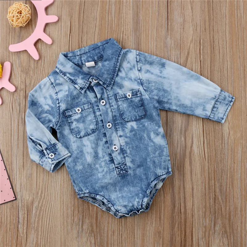 Комбинезон джинсовый для новорожденных с длинным рукавом на весну|rompers newborn|baby