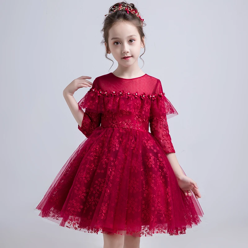 

Embroidery Flower Girl Dresses Wedding Ball Gown Evening Dress Tassel Kids Pageant Dress for Birthday Costume Party Vestidos