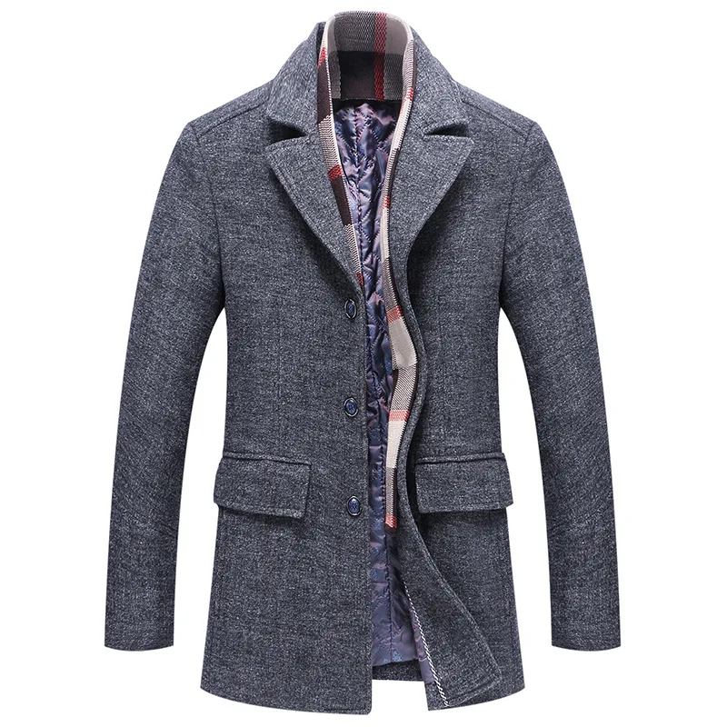 New Winter High quality Men's Wool Jacket Coat Fashion Business Thicken Woolen Trench Coat Male Detachable Scarf collar Overcoat New Winter High quality Men's Wool Jacket Coat Fashion Business Thicken Woolen Trench Coat Male Detachable Scarf collar Overcoat