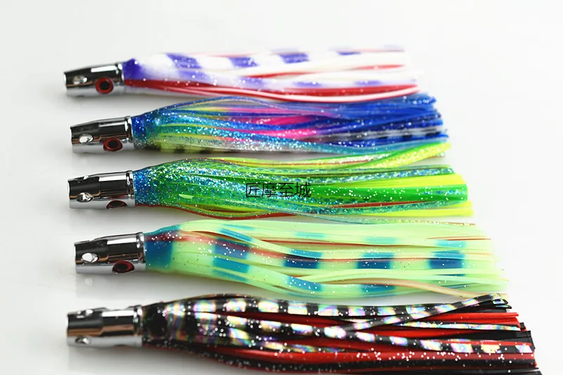 Lot De 6 Gros Leurres Souples Type Calmar Pour Pêche En Mer - Multicolores, Avec Jupe