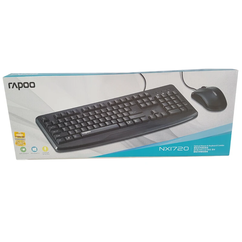 RAPOO Проводной раскладка клавиатуры и Мышь комбо игровой NX1720 Прохладный Проводная оптическая Мышь комбо для игр PC без фортепиано- keyba