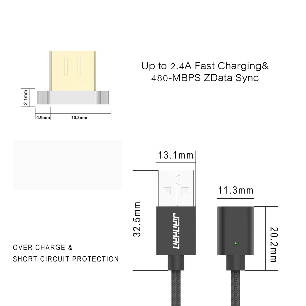 JIANHAN магнитное зарядное устройство Micro USB кабель для Xiaomi Huawei Android мобильный