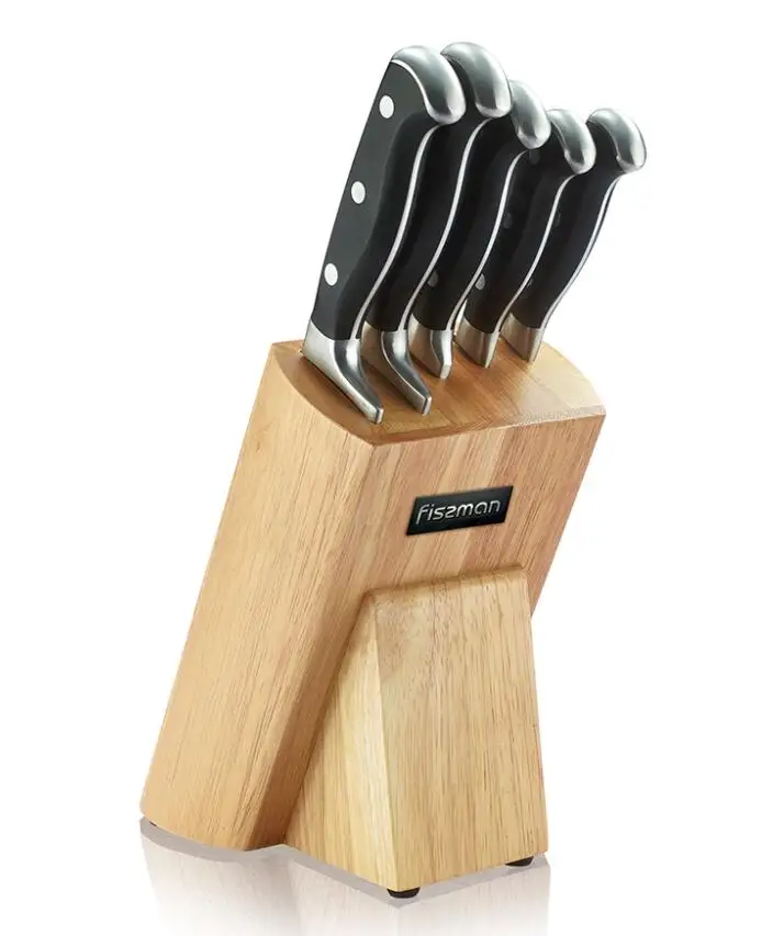 FISSMAN Stainless Steel Kitchen Knife Set with Wooden Knife Block-5pcs Knives inc Chef Santoku Boning Utility Paring Knife - Цвет: Model 2684