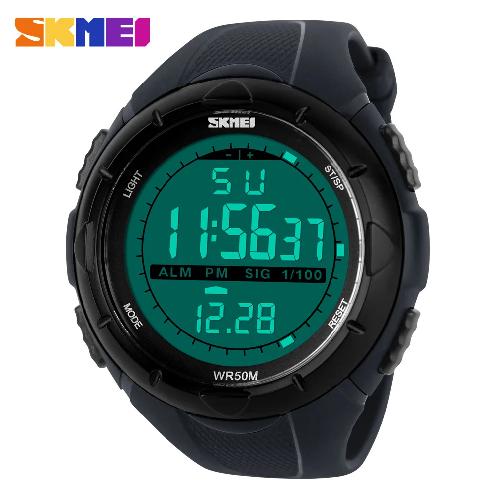 Skmei Мужские спортивные военные часы Светодиодные цифровые мужские брендовые часы, 5атмосфер для подводного плавания Нарядные модные наручные часы для мальчиков(черные - Цвет: large1025  Gray