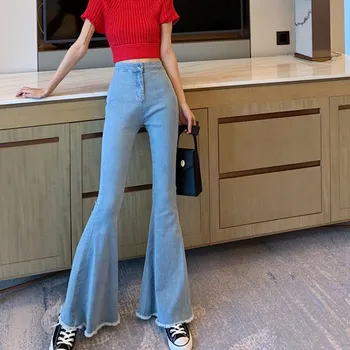 

Fashion Jeans Casual High Waist Cotton Summer Women Boyfriend Jeans Flare High Loose Denim Long Autumn Streetwear Slim Pants
