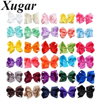 

Xugar 30Pcs/lot 6 Inch Hair Accessories Ribbon Hair Bows Girls Solid Bowknot with Hair Clips Kid Boutique Hairgrips