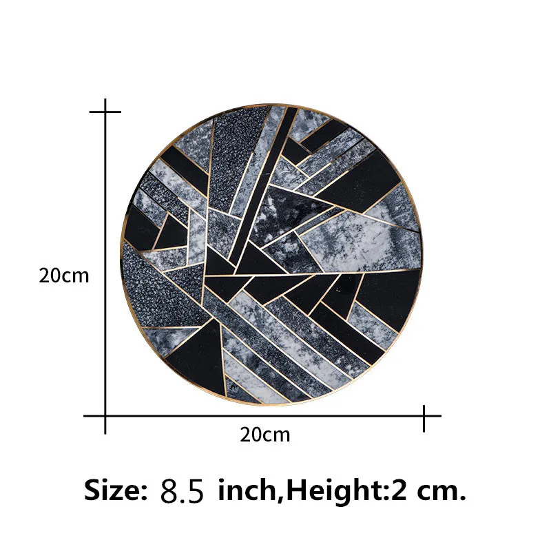 Креативная тарелка черного, серого, золотого цвета, матовая текстура, Мраморная керамическая тарелка, уникальный набор посуды, тарелка для десерта - Цвет: 8.5 inch