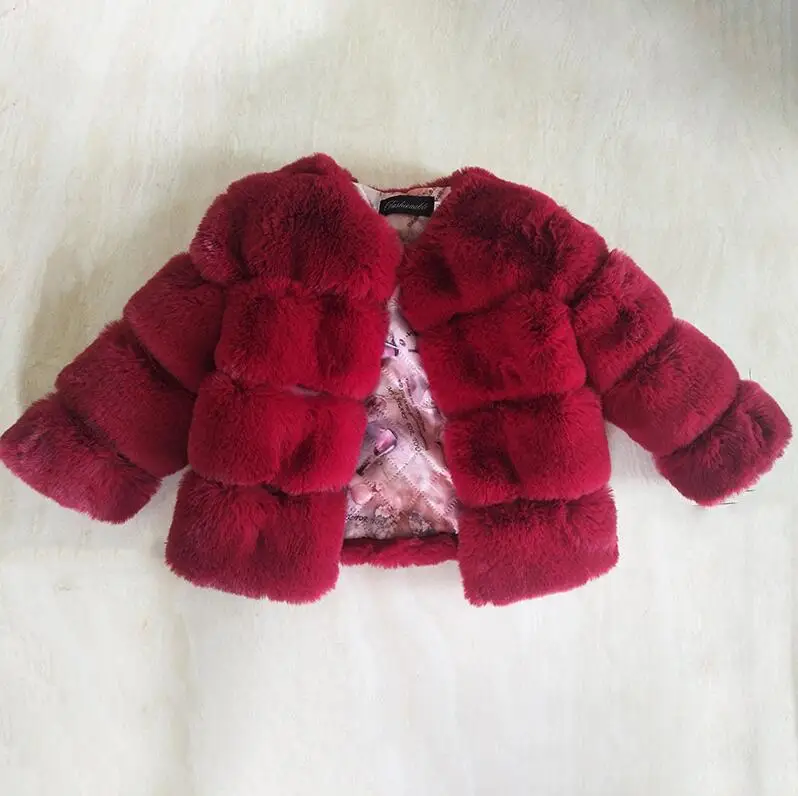 Осенне-зимнее пальто с искусственным мехом для девочек; однотонные детские куртки; пальто; теплое Детское пальто с мехом для маленьких девочек; куртка; верхняя одежда; парки - Цвет: Wine Red