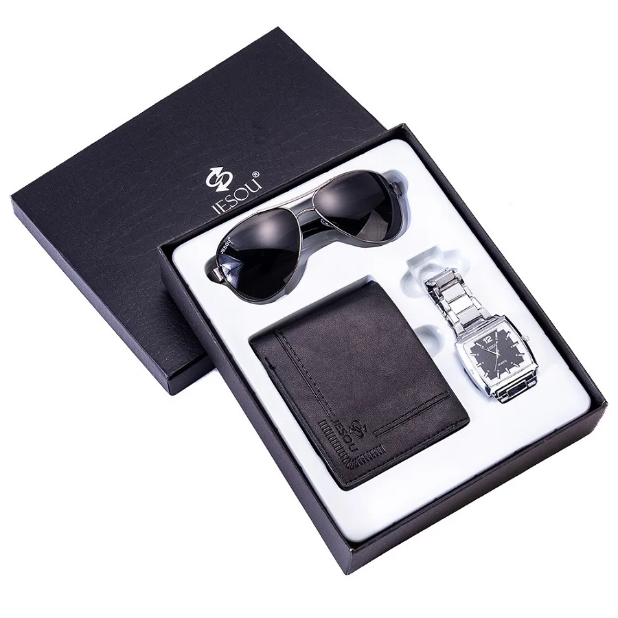 Мужской подарочный набор, изысканная упаковка, часы+ кошелек, солнцезащитные очки, набор, импортные товары, крутые креативные комбинированные часы