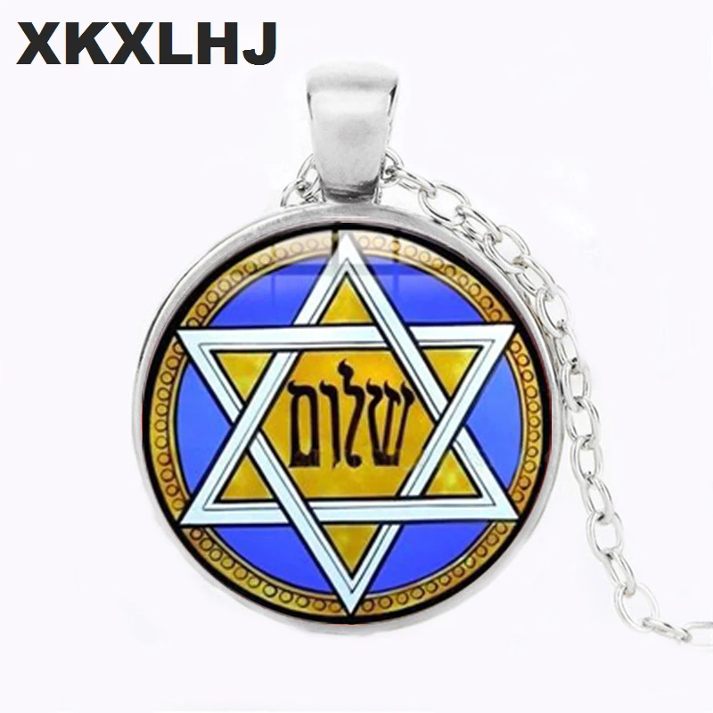 

XKXLHJ Magen Star Of David Necklace Geometry Pentagram Art Glass Pendant Jewish Shield Symbol Long Necklace Women Men Jewelry