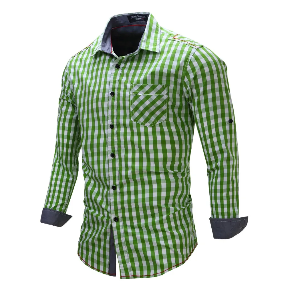 Fashion Top Brand Men's shirt Long Sleeve Plaid 100% Cotton Shirts Mens Dress Shirt Brand Casual Denim Style Checks Shirts  (6)