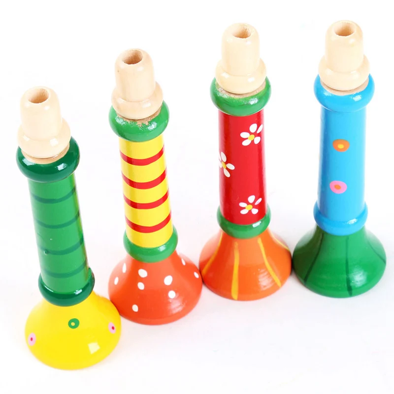 Colorful Wooden Trumpet Children's Early Educational Music Toys Kids