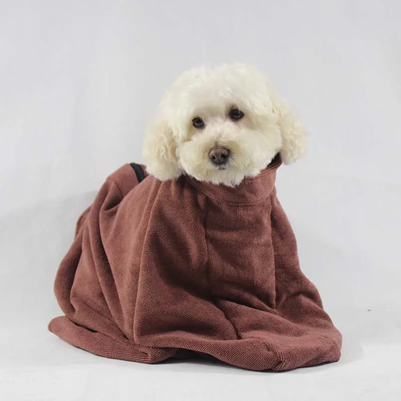 Банный халат для собак, одежда для домашних животных, впитывающее быстрое высыхание полотенце для маленьких, средних и больших собак, банное полотенце коричневого XS-L