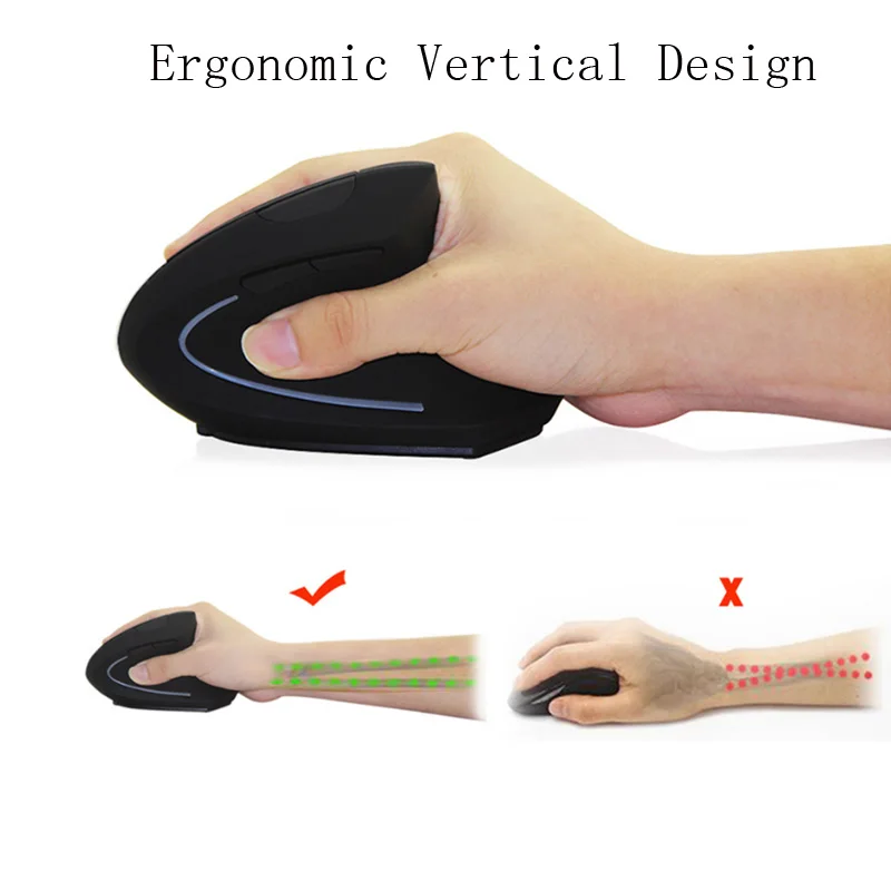 Новая беспроводная мышь эргономичная Вертикальная оптическая мышь регулируемая 800/1200/1600 dpi для лечения запястья Компьютерные Мыши для ПК ноутбука